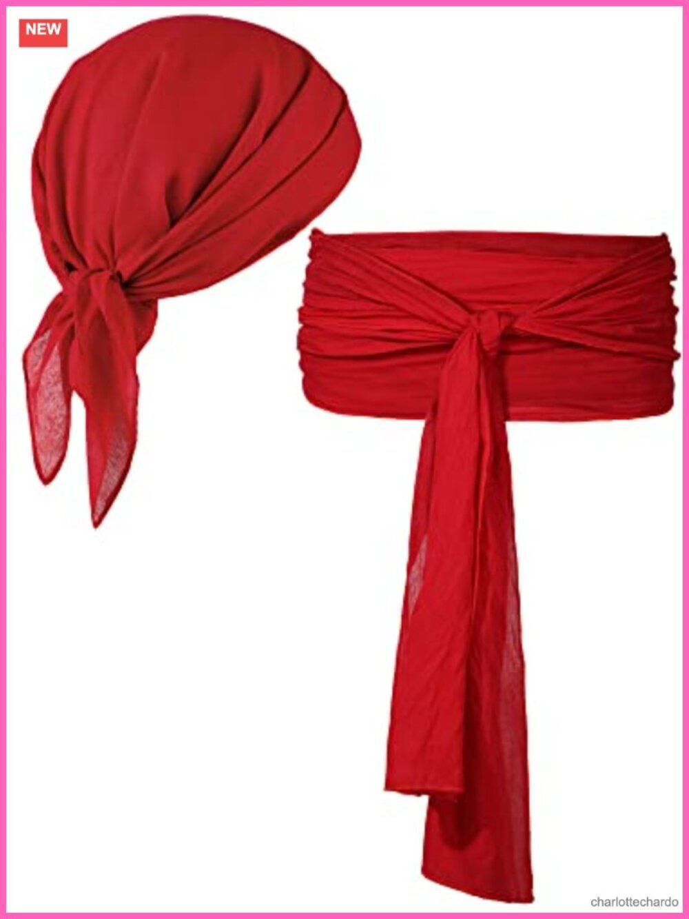 Pirate Costume Accessories Set with Satin Head Scarf and Sash Belt for